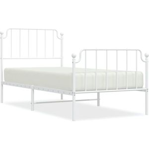 vidaXL - Bedframe - met - hoofd- - en - voeteneinde metaal - wit - 90x200 - cm