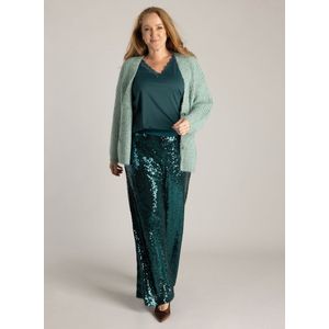 Yest Curve wide leg high waist broek donkergroen met pailletten
