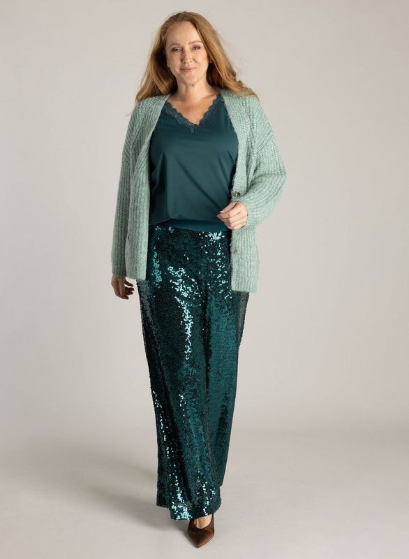 Yest Curve wide leg high waist broek donkergroen met pailletten