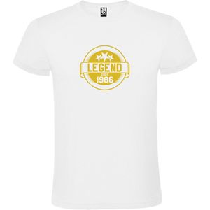 Wit T-Shirt met “Legend sinds 1986 “ Afbeelding Goud Size XXXXXL