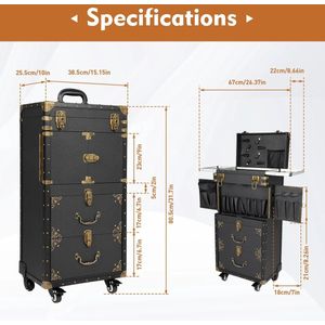 MzShop - Luxe Make-up koffer - Meisjes - Vrouwen - zwart - Nails - Hair