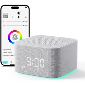 Sounix White Noise Machine 4in1 - Witte Ruis Machine - LED - Wekker - Bluetooth-luidspreker - Slaaphulp volwassenen - Grijs