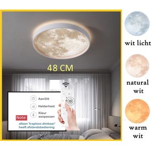 Levabe - Moderne Maan Led Plafondlamp - Dimbare - Glans - Maanlamp - Woonkamer - Slaapkamer - afstandsbediening - Plafond licht - 48CM - Wit