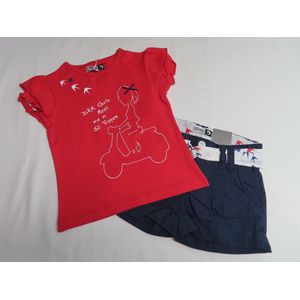 Ensemble - Meisje -T shirt rood girls in St Tropez + shortje in marine - 4 / 5j aar 104 / 110