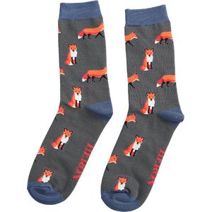 Mr Heron heren sokken met vossen - charcoal - vossenprint - vos - dierenprint - bamboe sokken