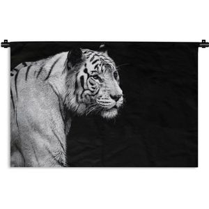 Wandkleed Dieren op een zwarte achtergrond - Siberische witte tijger op zwarte achtergrond Wandkleed katoen 150x100 cm - Wandtapijt met foto