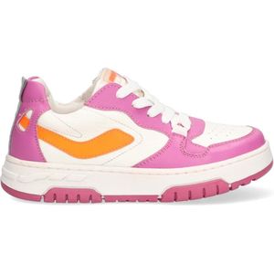 Braqeez 424254-579 Meisjes Lage Sneakers - Roze/Wit/Oranje - Leer - Veters