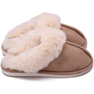 1 paar - Pluche pantoffels - Unisex warme katoenen pantoffels - Antislip comfortabele pluche voering - Geschikt voor thuis slaapkamers / binnen en buiten - Khaki,36/37