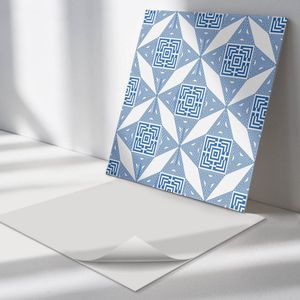 Wallfluent Vinyl Wandpaneel - Geometrisch rasterpatroon PVC Muurpaneel - 50 cm x 50 cm - Blauw PVC wandpaneel - 4 stuks - Vierkant Wandbekleding Vinyl - Patroon Wandpaneel - Zelfklevende Wandbekleding - Wandpaneel Keuken en Badkamer