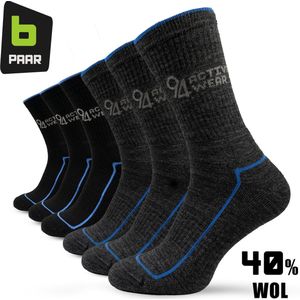 Merino Wol Sokken Heren 6 paar - Maat 40-45 - Thermosokken - 40% Merino Wol - Wollen Sokken Heren - Warme Sokken - Zwart/Blauw - 94Activewear