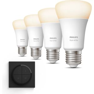 Philips Hue Uitbreidingspakket - E27 - met 4 Standaard Lampen - Warmwit Licht - Incl. 1 Hue Dial Switch (Zwart) - Hue White