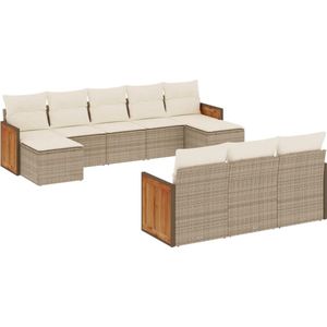 vidaXL - 10-delige - Loungeset - met - kussens - poly - rattan - beige