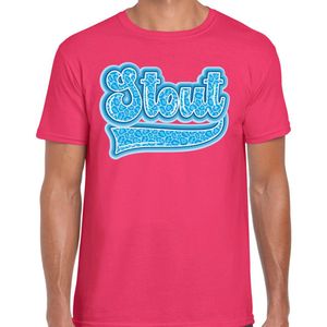 Bellatio Decorations Verkleed T-shirt heren - STOUT - roze - blauwe panter look letters - fout/goud/stout S