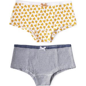 Little Label - hipster 2-pack - hearts yellow & mini stripe blue - maat: 92 - bio-katoen