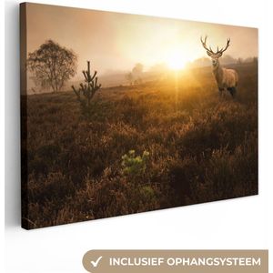 OneMillionCanvasses - Canvas - Hert - Gewei - Mist - Zonsondergang - Herfst - Edelhert - 60x40 - Kamer decoratie - Canvas doek