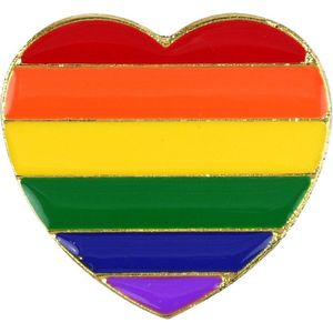 Regenboog gay pride kleuren metalen hartje pin/broche/badge 3 cm - Regenboogvlag LHBT accessoires