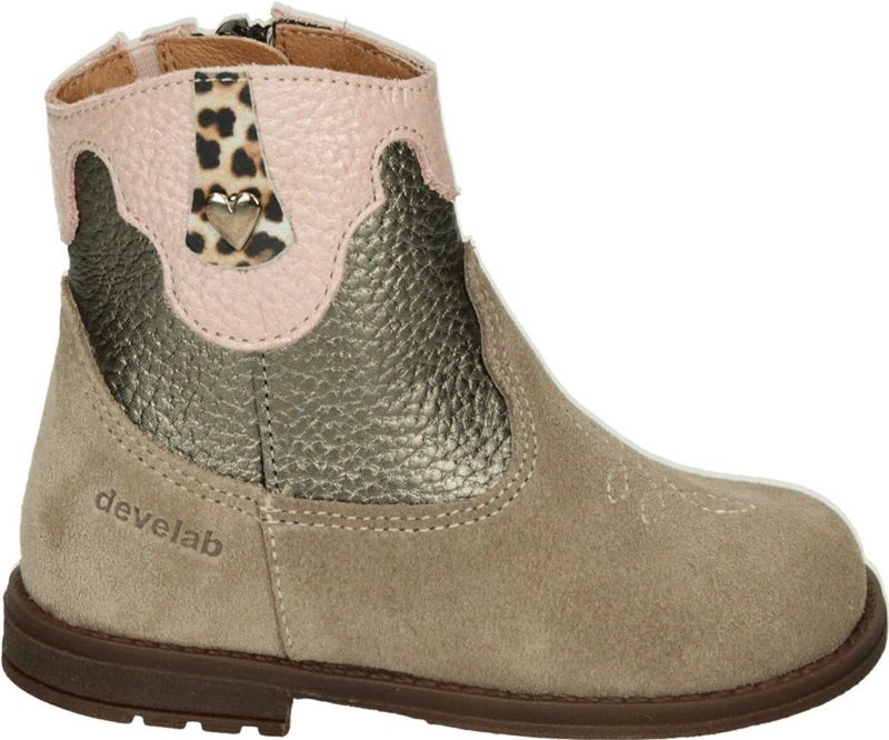 Develab - 47084-239 - Enkellaarsje - Taupe Fantasy - Suede met Brons Metallic en Roze