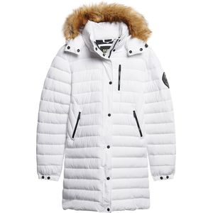 Superdry Fuji Hooded Mid Length Puffer Dames Jas - White - Maat Xs