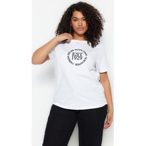 Trendyol Standaard mouw Basis Wit gebreid T-shirt met ronde hals en print TBBSS23BF00036