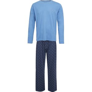 Phil & Co Lange Heren Winter Pyjama Set Katoen Print Op De Broek Blauw - Maat M
