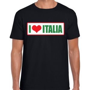 I love Italia / Italie landen t-shirt met bordje in de kleuren van de Italiaanse vlag - zwart - heren -  Italie landen shirt / kleding - EK / WK / Olympische spelen outfit S