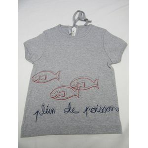 petit bateau , meisje , t-shirt korte mouw , grijs , plein de poissons, 4jaar 102