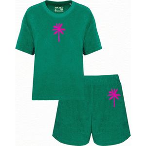 Set | Badstof | 100% Katoen | Groen | Neon Pink | Velvet | Palmboom | Palmtree | Pinned by K | Maat M