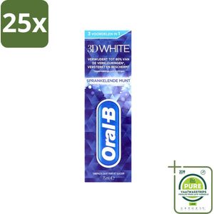 25 x Oral-B - 3D White - Tandpasta - Sprankelende Munt - 75 ml - Grootverpakking - Tandpasta - Whitening - Stralend Wit - Frisse Adem - Fluoride