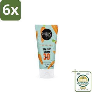 Organic Shop - Zonnebrandcrème Gezicht SPF 30 - Normale Huid - 50 ml - Voordeelverpakking - 6 stuks - SPF 30 - Normale huid