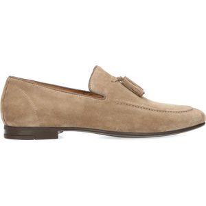 Manfield - Heren - Taupe suède loafers met kwastjes - Maat 40