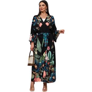 Livano Badjas Dames - Kimono - Kamerjas - Ochtendjas - Pyama - Plus Size - Zwart