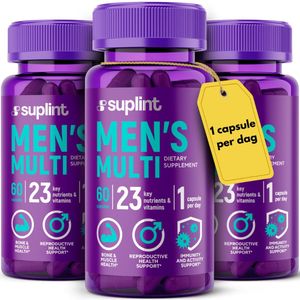 Multivitamine MAN – 1 per dag – Compleet vitaminen & mineralen complex – Met o.a. Vitamine D, Magnesium, Zink & B12 – 3x60 Capsules – Suplint