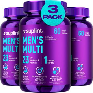 Multivitamine MAN – 3x60 Capsules - 1 per dag – Compleet vitaminen & mineralen complex – Met o.a. Vitamine D, Magnesium, Zink & B12 – – Suplint