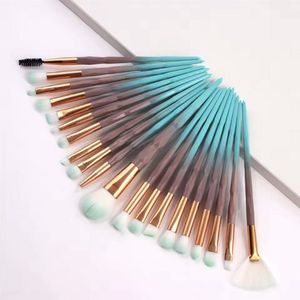 CHPN - Make-up Kwastenset - Make-up kwasten - 20-delig - Make-Up Kwasten Set - Penseeltjes - Cadeau - Make-up aanbrengen - Kwastjes - Oogschaduwkwast - Foundationkwast - Blush - Turquoise/Bruin