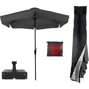 CUHOC Parasol + Parasolvoet + Parasolhoes ( Grijs / Antraciet - vulbare parasolvoet - CUHOC Parasolhoes ) Super COMBIDEAL