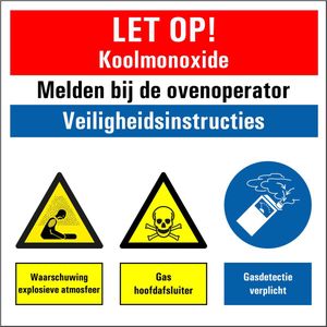 Koolmonoxide melden bij ovenoperator bord - dibond met boorgaten 800 x 800 mm