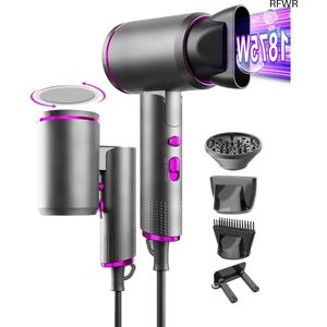 RFWR® Professionele Ionische Föhn 2400W met Diffusor en Borstelkam - Sneldrogend, Opvouwbaar en Koude Luchtmodus voor Krullen en Dik Haar