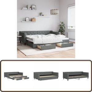 vidaXL Slaapbank - Onderschuifbed & Lades - 90x200 cm Slaapbank - Tweepersoons Bed - Donker Grijs - Stoffen Sofa - Lounge Meubilair