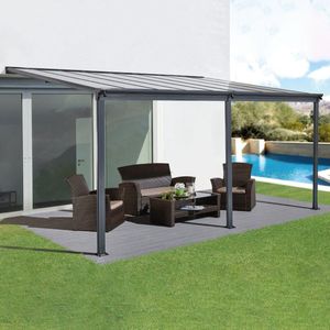 Rockford terrasoverkapping 5x3 m - Overkapping tuin met opaal polycarbonaat voor zonwering - Veranda van aluminium en weerbestendig - Antraciet