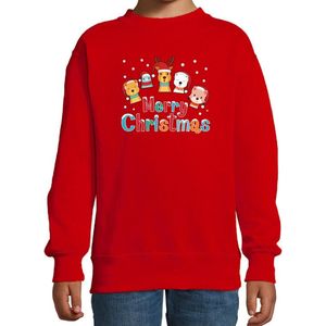 Foute kersttrui / sweater dierenvriendjes Merry christmas rood voor kinderen - kerstkleding / christmas outfit 98/104