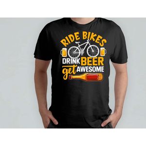 Ride Bikes Drink Beer Get Awesome - T Shirt - Beer - funny - HoppyHour - BeerMeNow - BrewsCruise - CraftyBeer - Proostpret - BiermeNu - Biertocht - Bierfeest