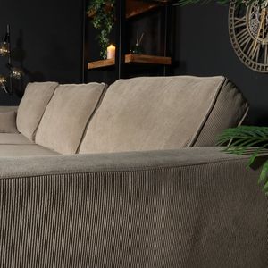 Hoekbank design Darsiono 280cm bank taupe ribstof loungebank zowel links als rechts bankstel