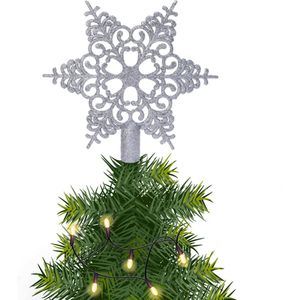 Kerstster/kerstboom piek/topper open - zilver - H19 cm - glitter - Kerstversiering