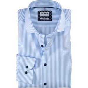 OLYMP Level 5 body fit overhemd - mouwlengte 7 - twill - bleu gestreept - Strijkvriendelijk - Boordmaat: 46