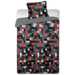 Dekbedovertrek 160x200 Blokken Grijs-Rood Dubbelzijdig Kinder