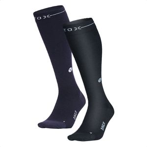 STOX Energy Socks - 2 Pack Merino Everyday sokken voor Mannen - Premium Compressiesokken - Kleuren: Zwart-Grijs en Donkerblauw-Grijs - Maat: XLarge - 2 Paar - Voordeel - Mt 46-49
