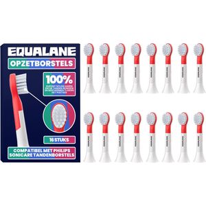 EQUALANE - Opzetborstels geschikt voor Philips Sonicare Kids Tandenborstels - Rood - 16 Stuks
