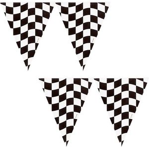 Haza Vlaggetjes - 2x Racing thema zwart/wit geblokt - 366 cm - plastic