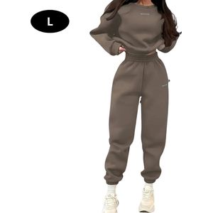 Livano Joggingpak Dames - Huispak - Volwassenen - Trainingspak - Comfortabel - Jogging Pak - Joggingsbroek - Bruin - XS