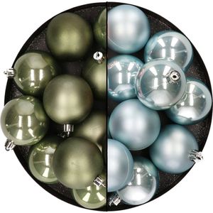 Kunststof kerstballen 6 cm - 24x stuks - mosgroen en lichtblauw